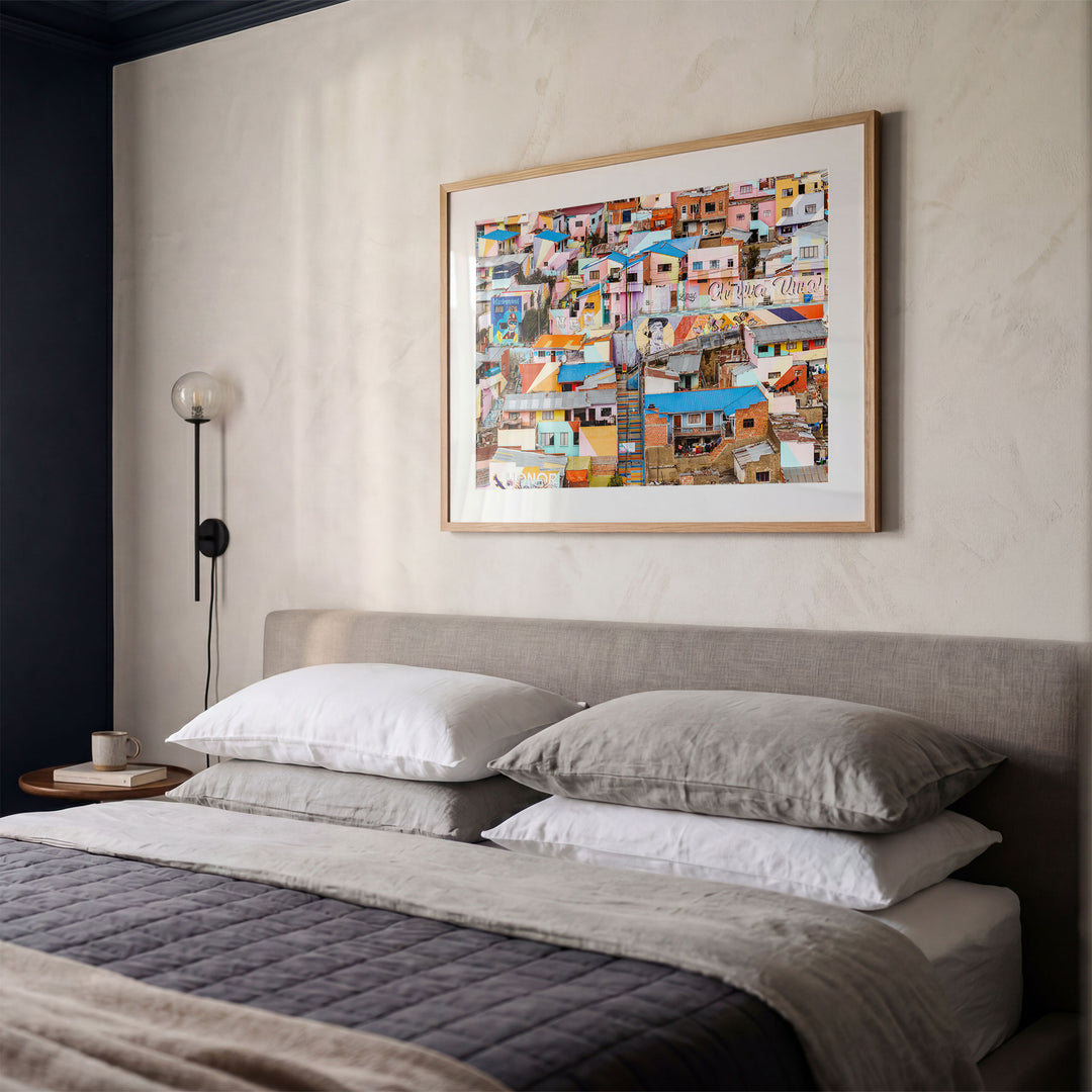 Colorful Hillside Houses, La Paz, Bolivia framed print styled on the wall