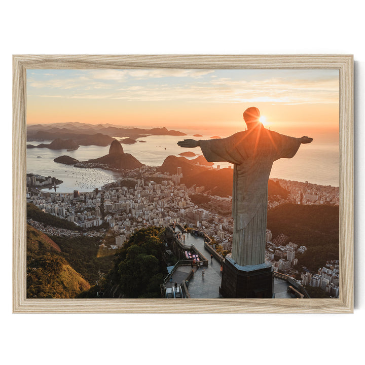 Christ the Redeemer at Sunrise, Rio de Janeiro, Brazil print in a natural wood frame without mat