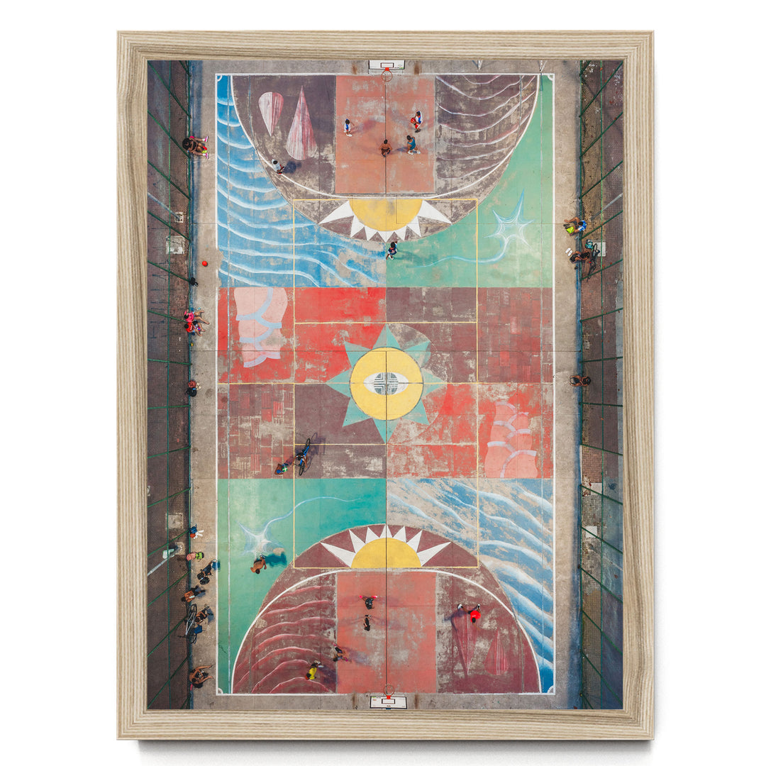 Painted Basketball Court from Above, Brazil print in a natural wood frame without mat
