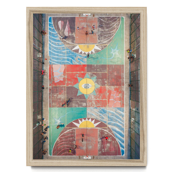 Painted Basketball Court from Above, Brazil print in a natural wood frame without mat