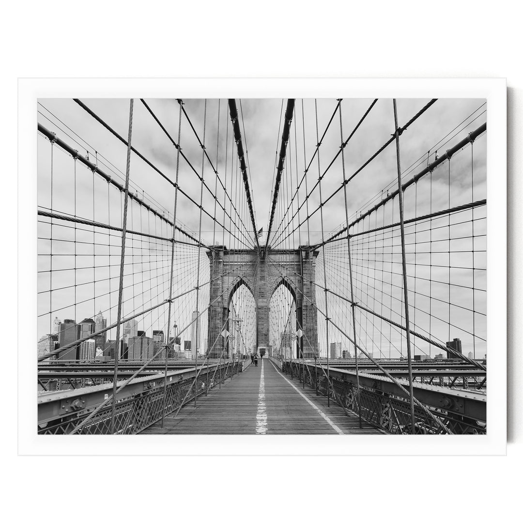 Brooklyn Bridge Walkway, New York City – B&amp;W print in a white frame without mat