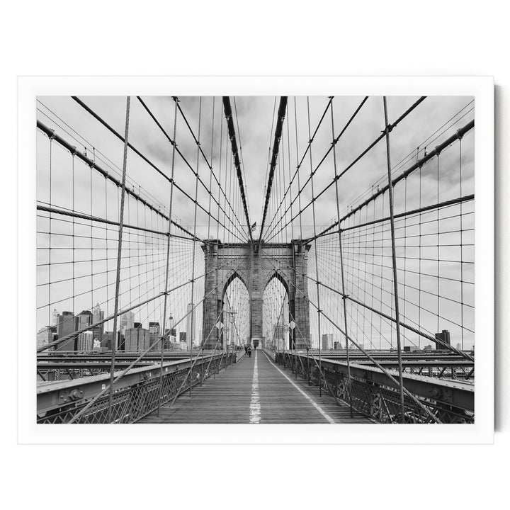 Brooklyn Bridge Walkway, New York City – B&amp;W print in a white frame without mat