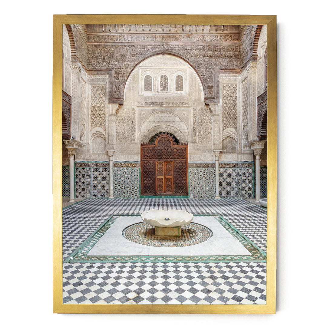 Madrasa Courtyard, Fes, Morocco print in a gold frame without mat