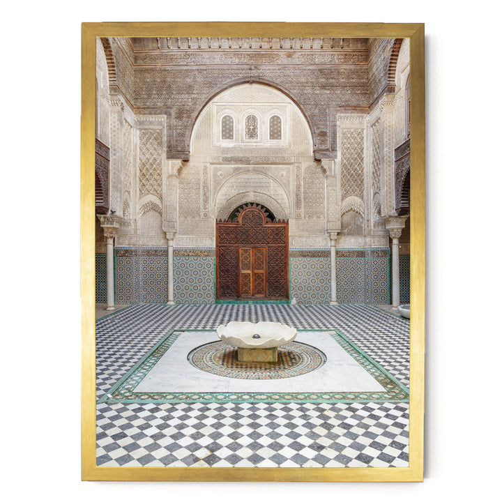Madrasa Courtyard, Fes, Morocco print in a gold frame without mat