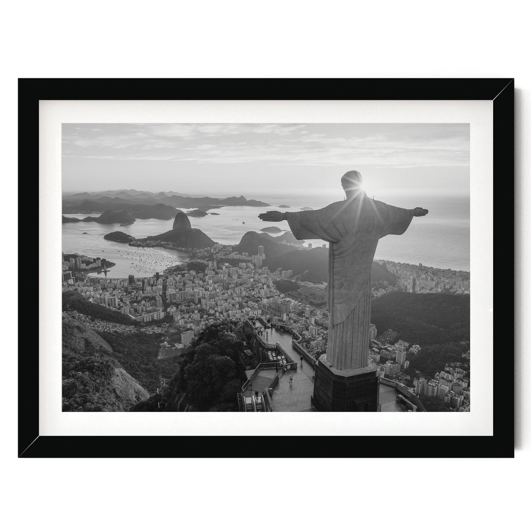 Christ the Redeemer, Rio de Janeiro, Brazil – B&amp;W print in a black frame with white mat