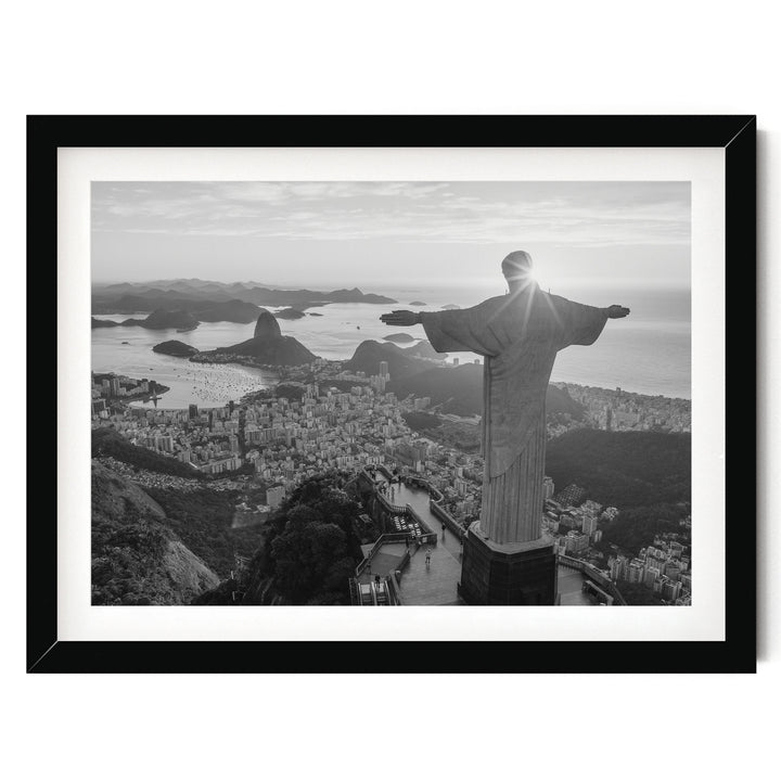 Christ the Redeemer, Rio de Janeiro, Brazil – B&amp;W print in a black frame with white mat