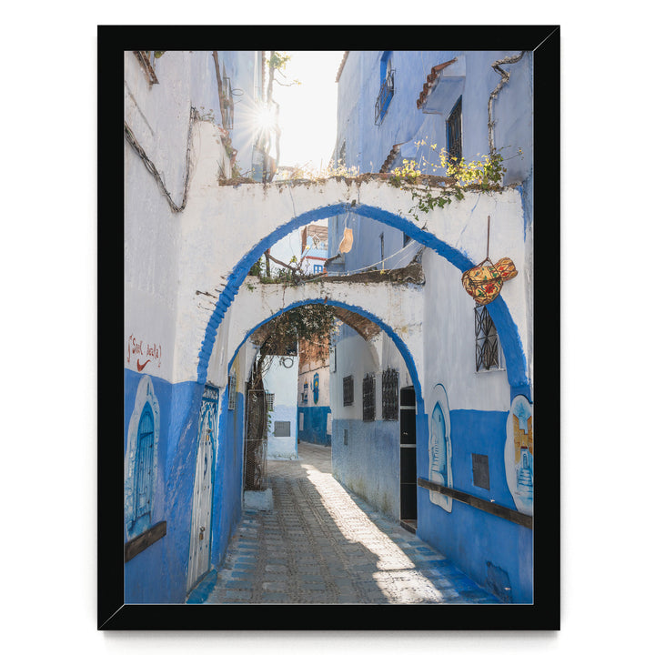 Blue Archways, Chefchaouen, Morocco print in a black frame without mat