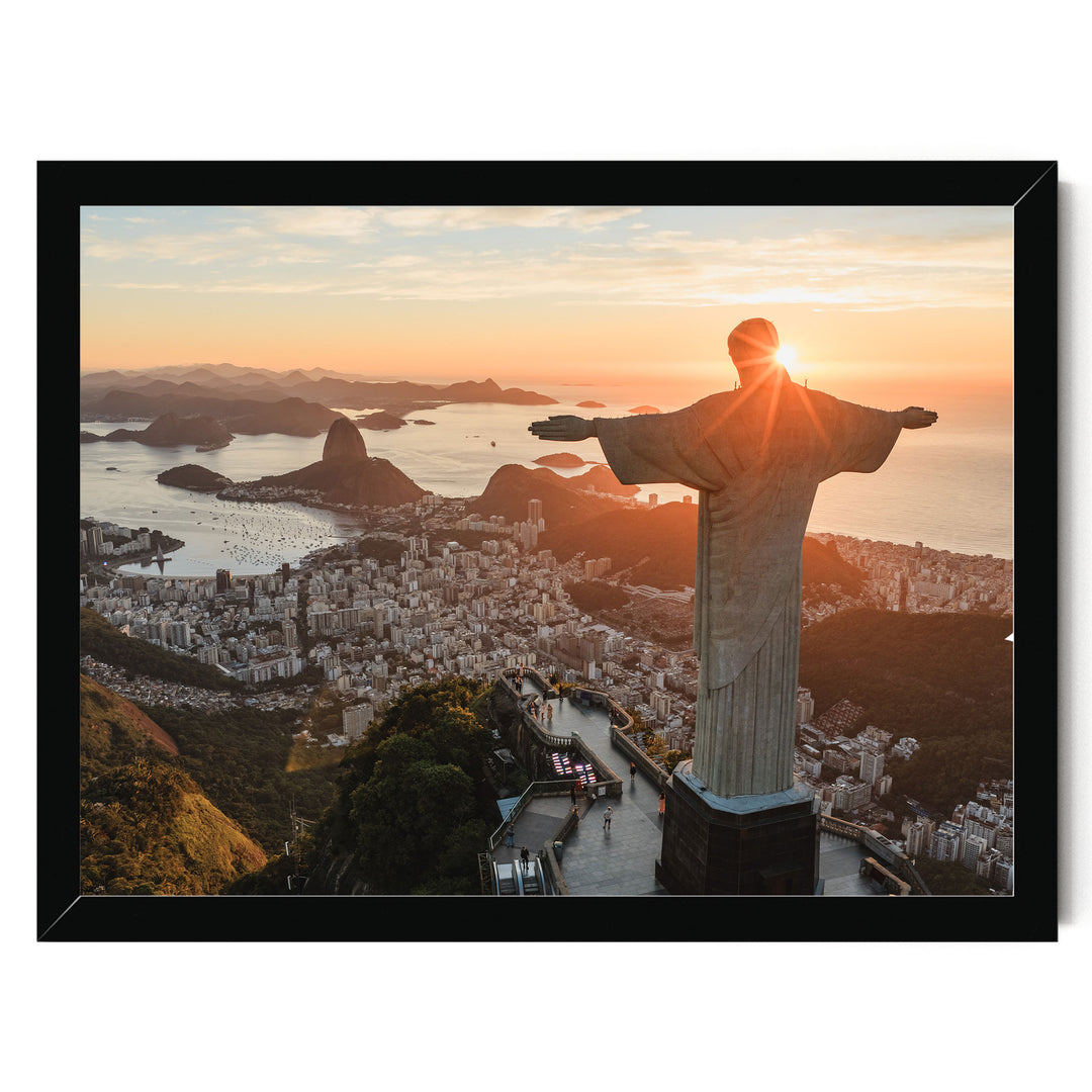 Christ the Redeemer at Sunrise, Rio de Janeiro, Brazil print in a black frame without mat