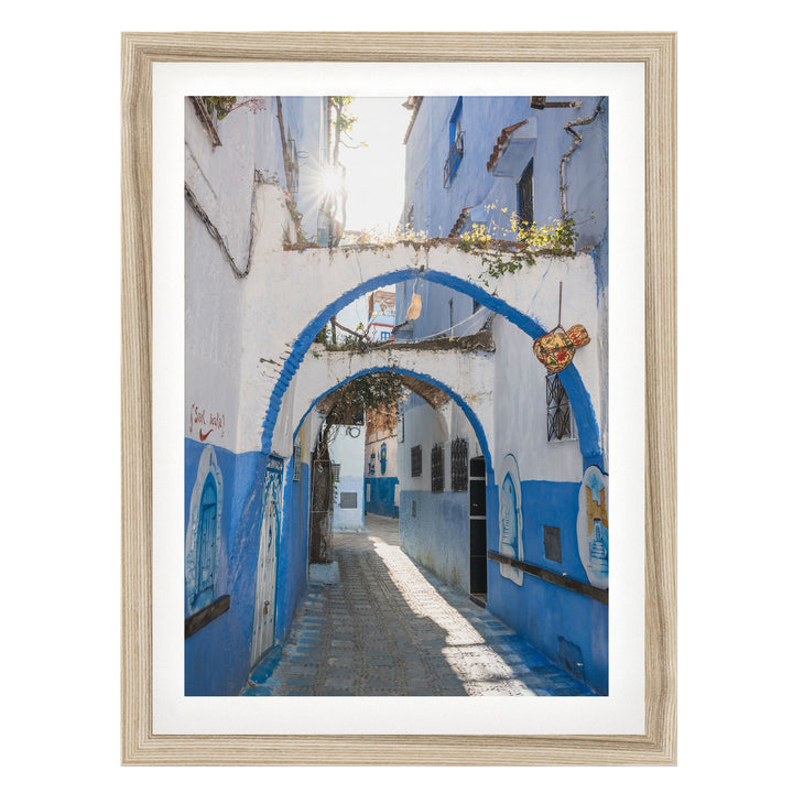 Blue Archways, Chefchaouen, Morocco fine art print in a natural wood frame with white mat