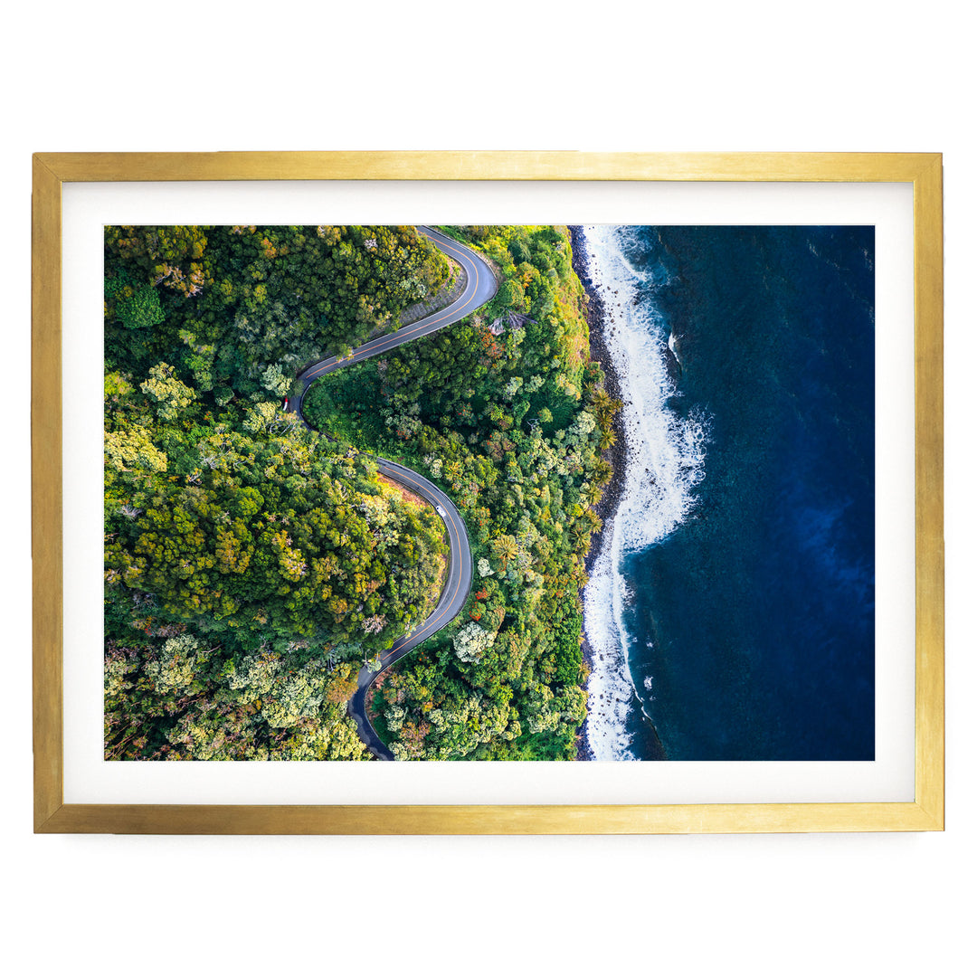 Road to Hana II, Maui, Hawaii print in a gold frame with white mat