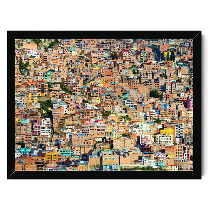 Colorful Houses of La Paz, Bolivia print in a black frame without mat