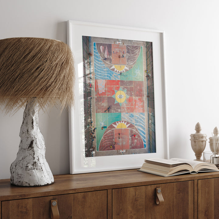 Painted Basketball Court from Above, Brazil print displayed in a bedroom setting