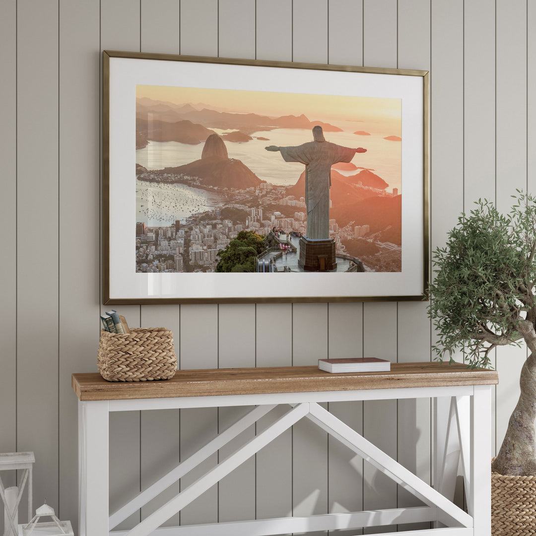 Christ the Redeemer at Golden Hour, Rio de Janeiro, Brazil framed wall art in a home interior