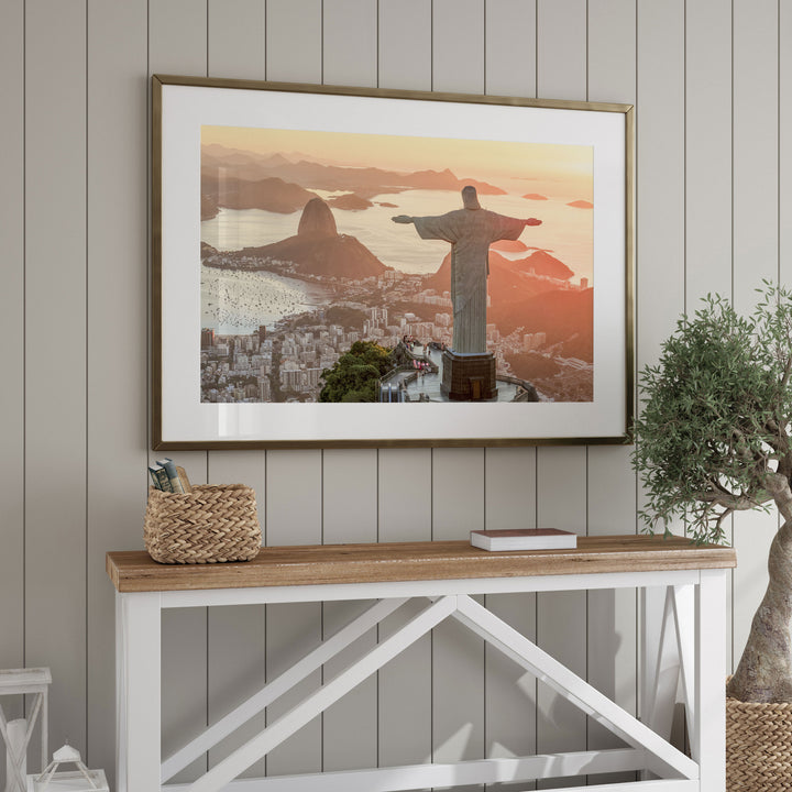Christ the Redeemer at Golden Hour, Rio de Janeiro, Brazil framed wall art in a home interior