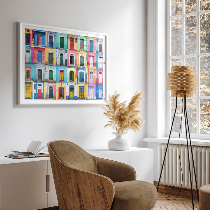 Colorful Doors of Brazil II wall art displayed in a room setting