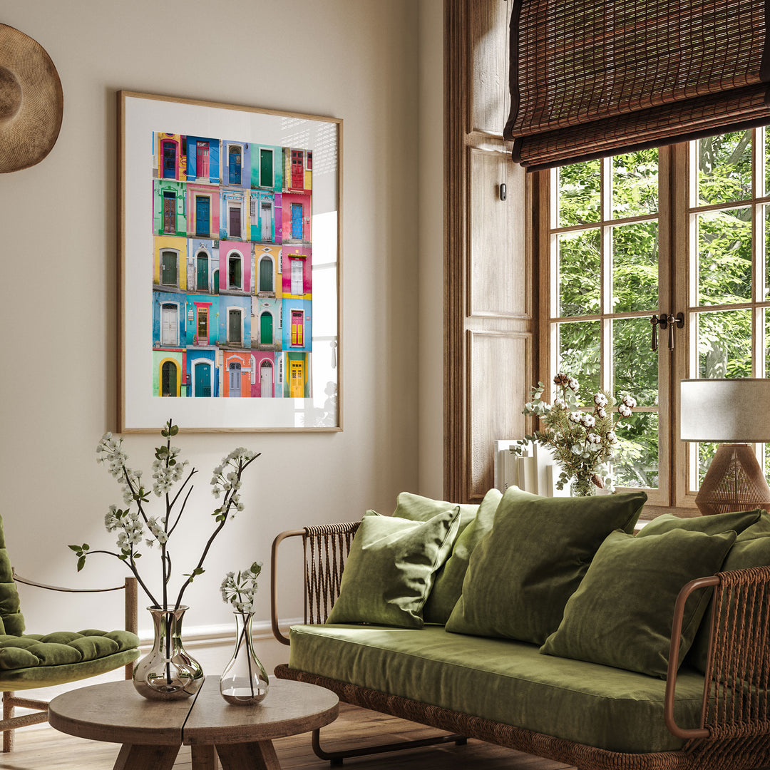 Colorful Doors of Brazil I wall art displayed in a room setting