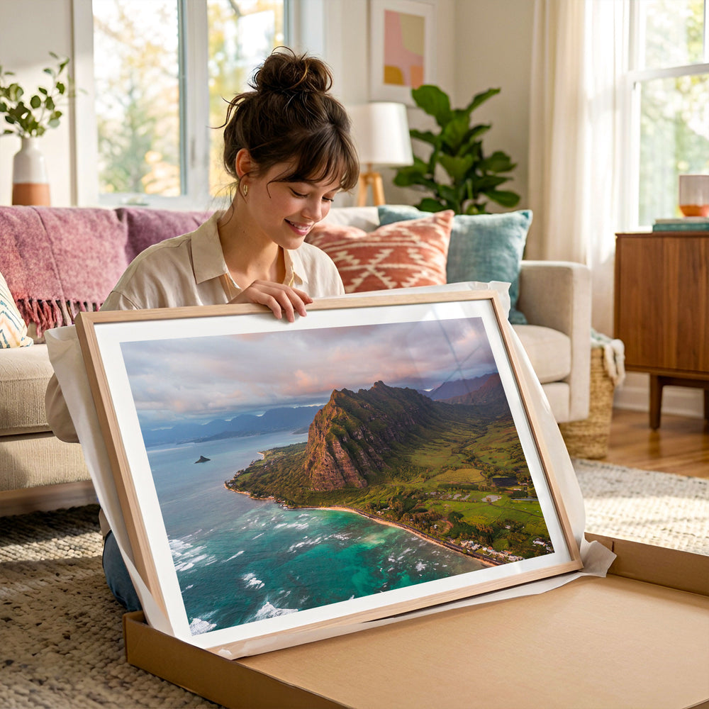 Oahu Sunrise I, Hawaii framed photography print in a lifestyle setting
