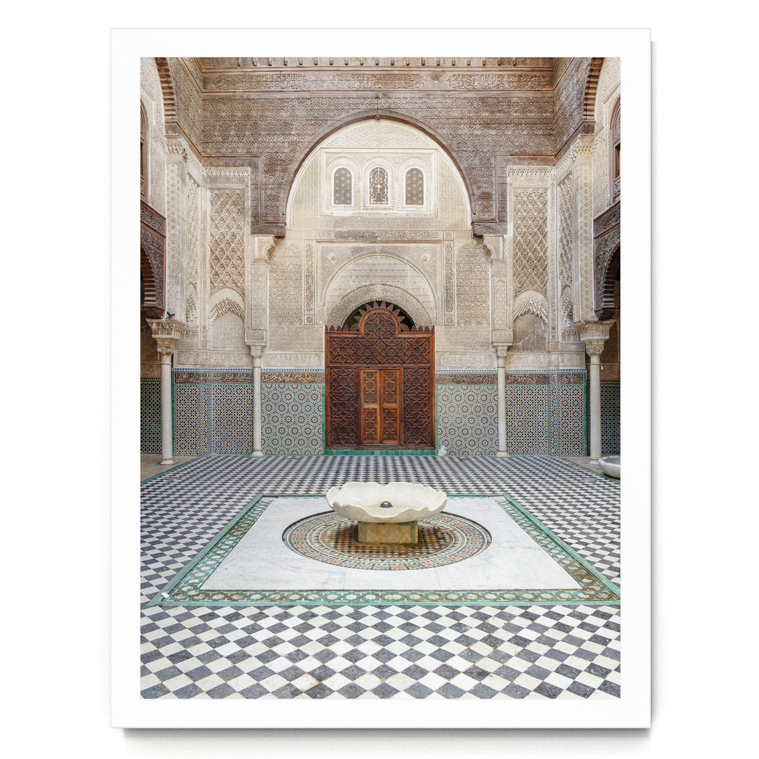 Madrasa Courtyard, Fes, Morocco print in a white frame without mat