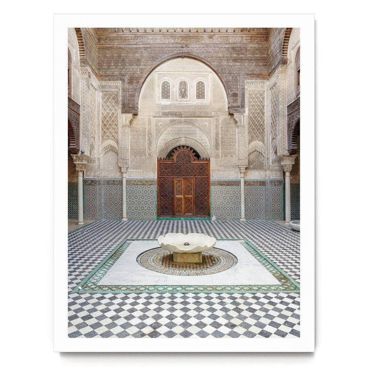 Madrasa Courtyard, Fes, Morocco print in a white frame without mat
