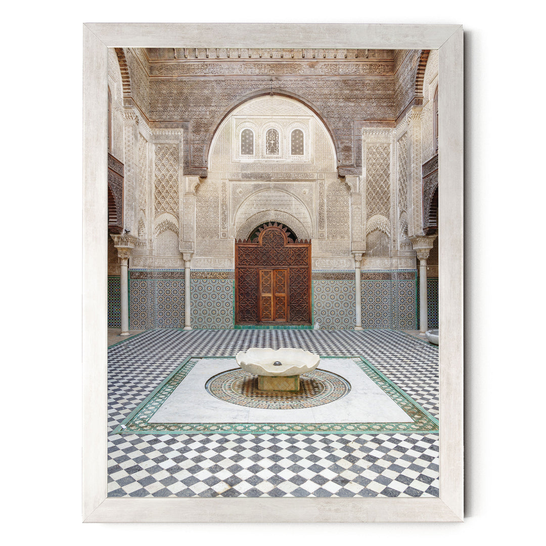 Madrasa Courtyard, Fes, Morocco print in a silver frame without mat