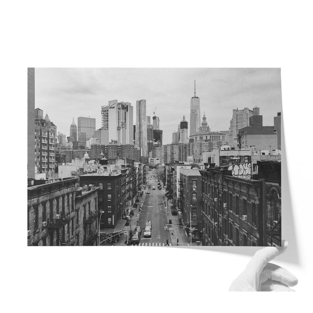 Lower Manhattan Street View, New York City – B&amp;W unframed print on matte fine art paper