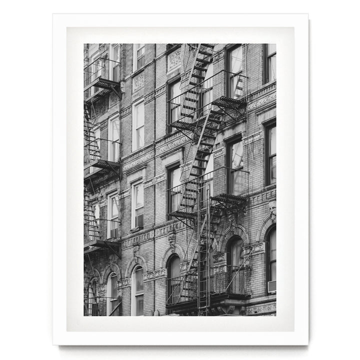 Fire Escapes, New York City – B&amp;W print in a white frame with white mat