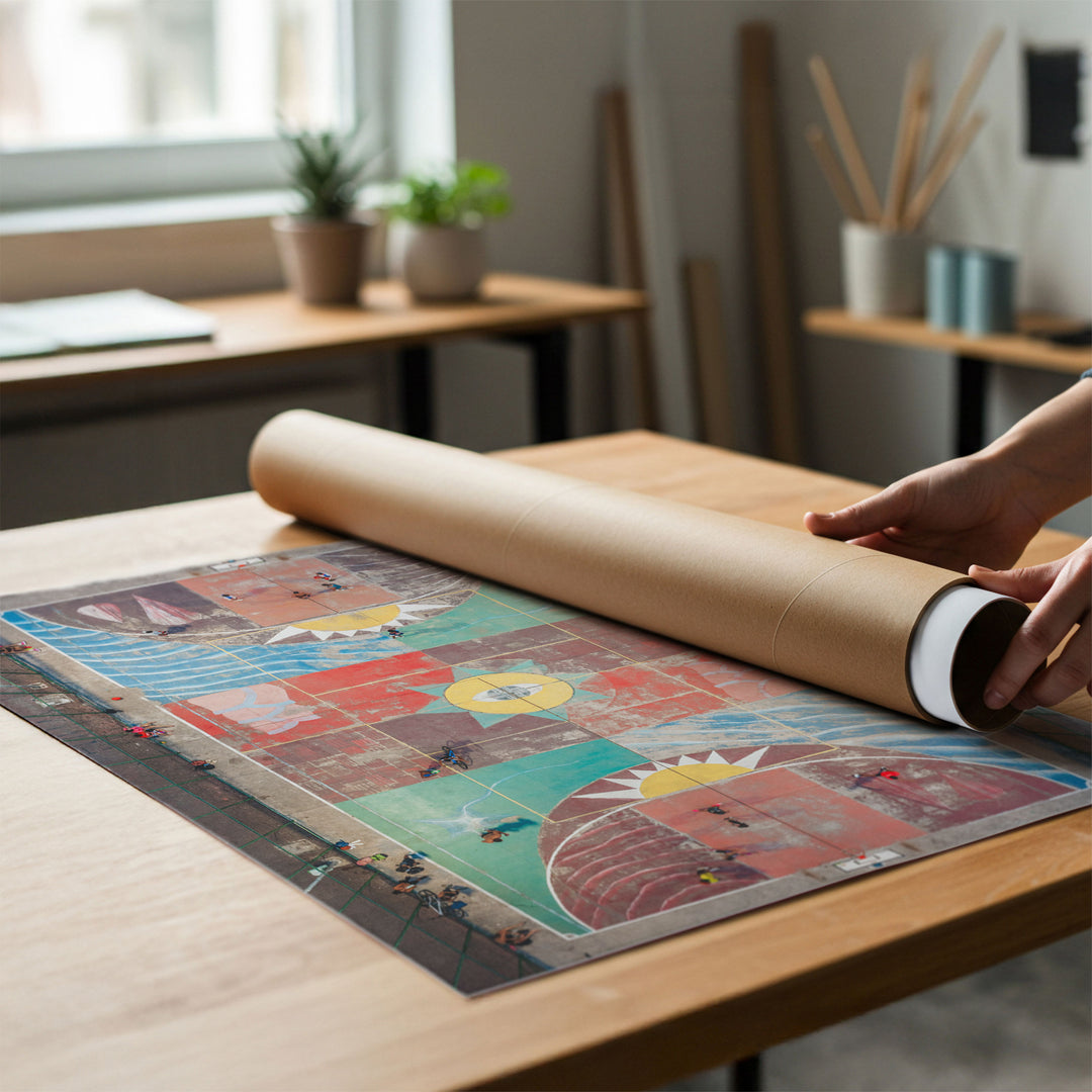 Painted Basketball Court from Above, Brazil rolled poster print mockup