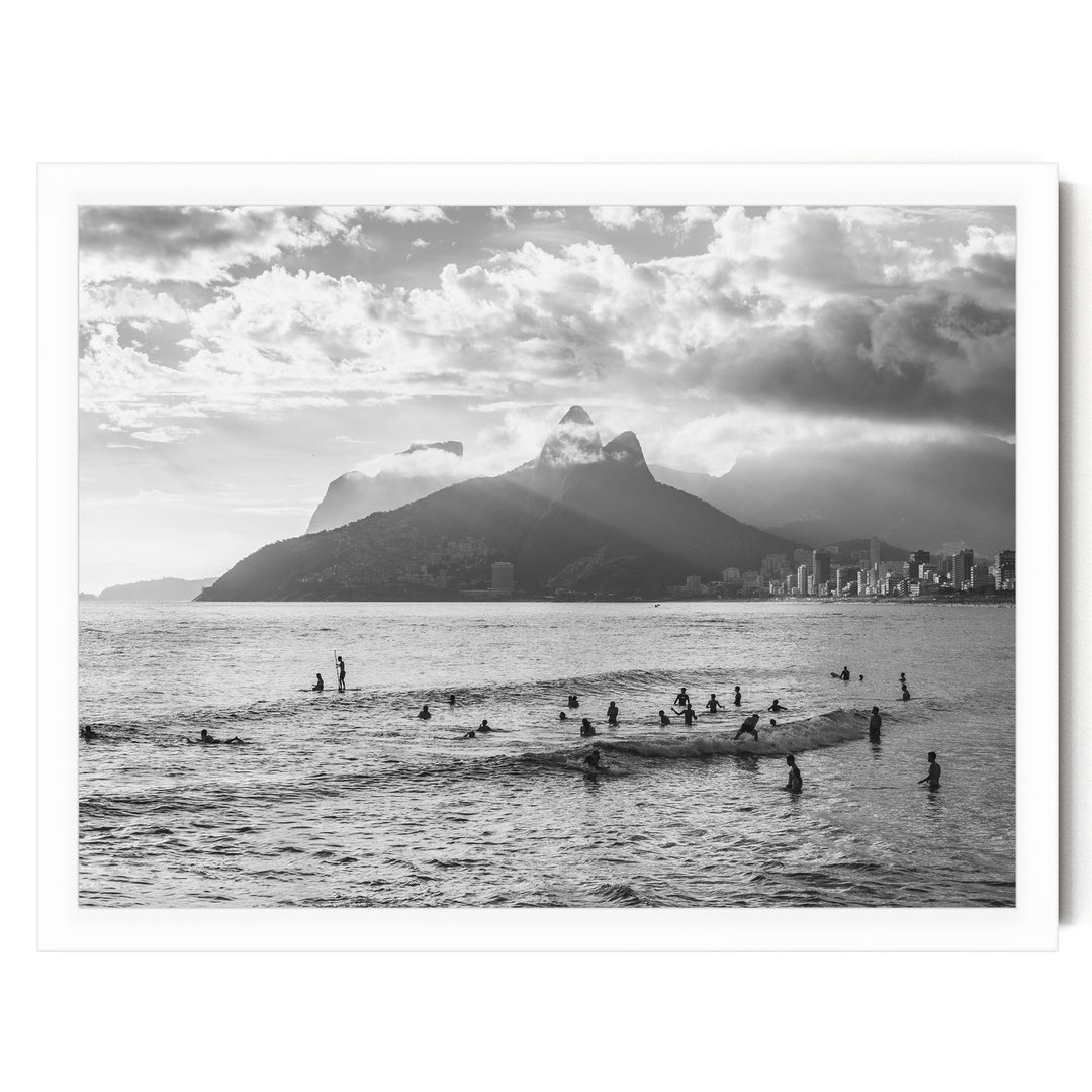 Sunlight over Ipanema, Rio de Janeiro, Brazil – B&amp;W print in a white frame without mat
