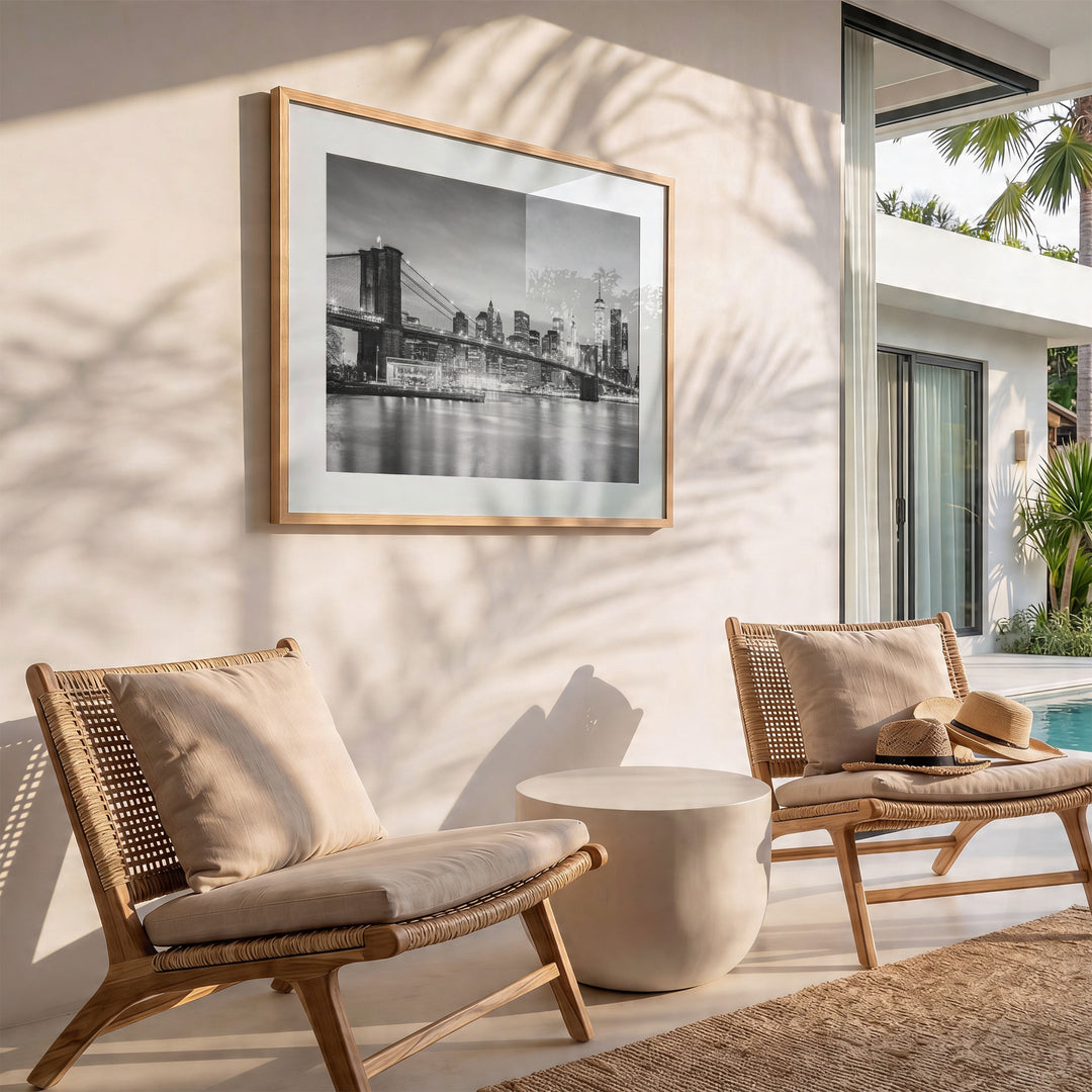 Brooklyn Bridge and Skyline at Dusk, New York City – B&amp;W wall art in a modern interior