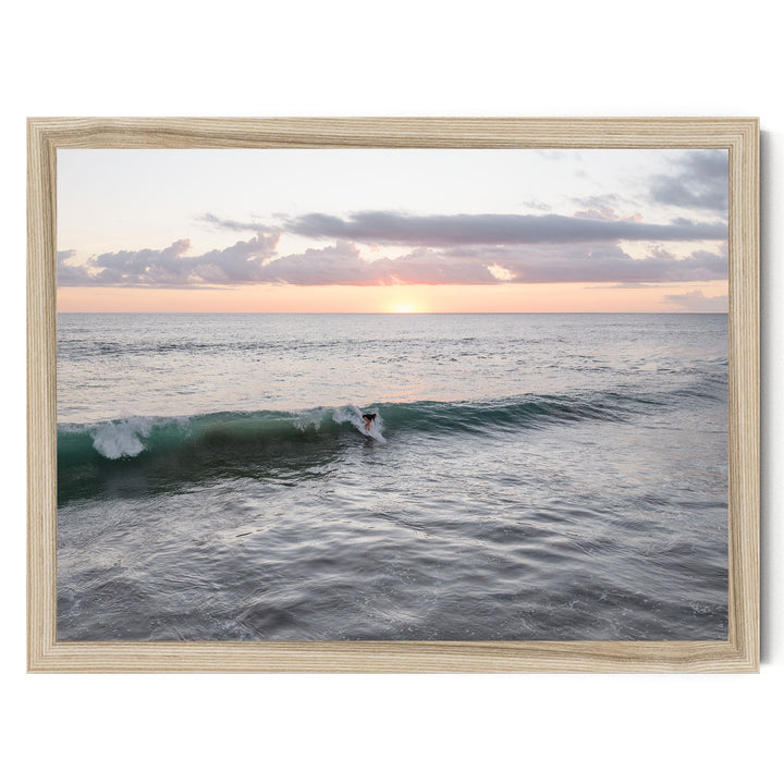 Riding the Wave at Sunset I, Costa Rica print in a natural wood frame without mat