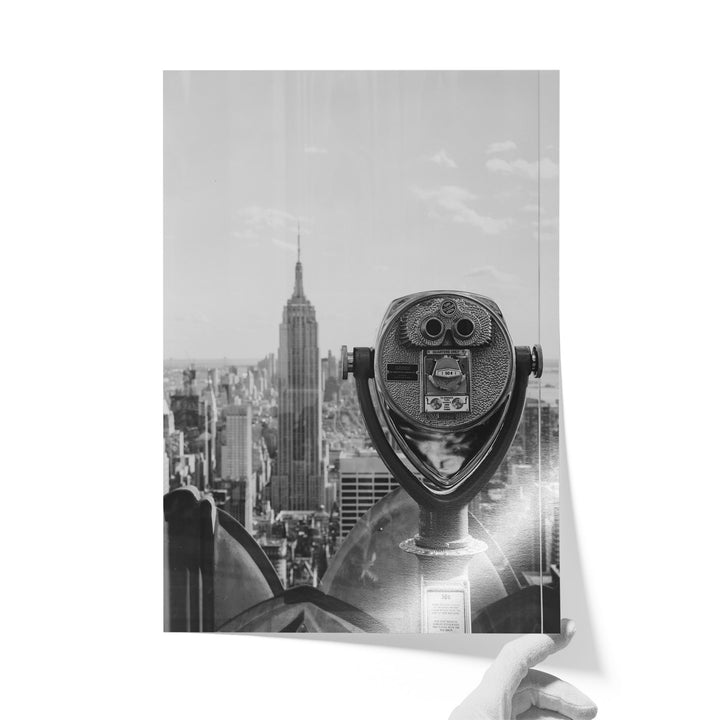 Binoculars and Empire State Building, New York City – B&amp;W unframed print on lustre photo paper