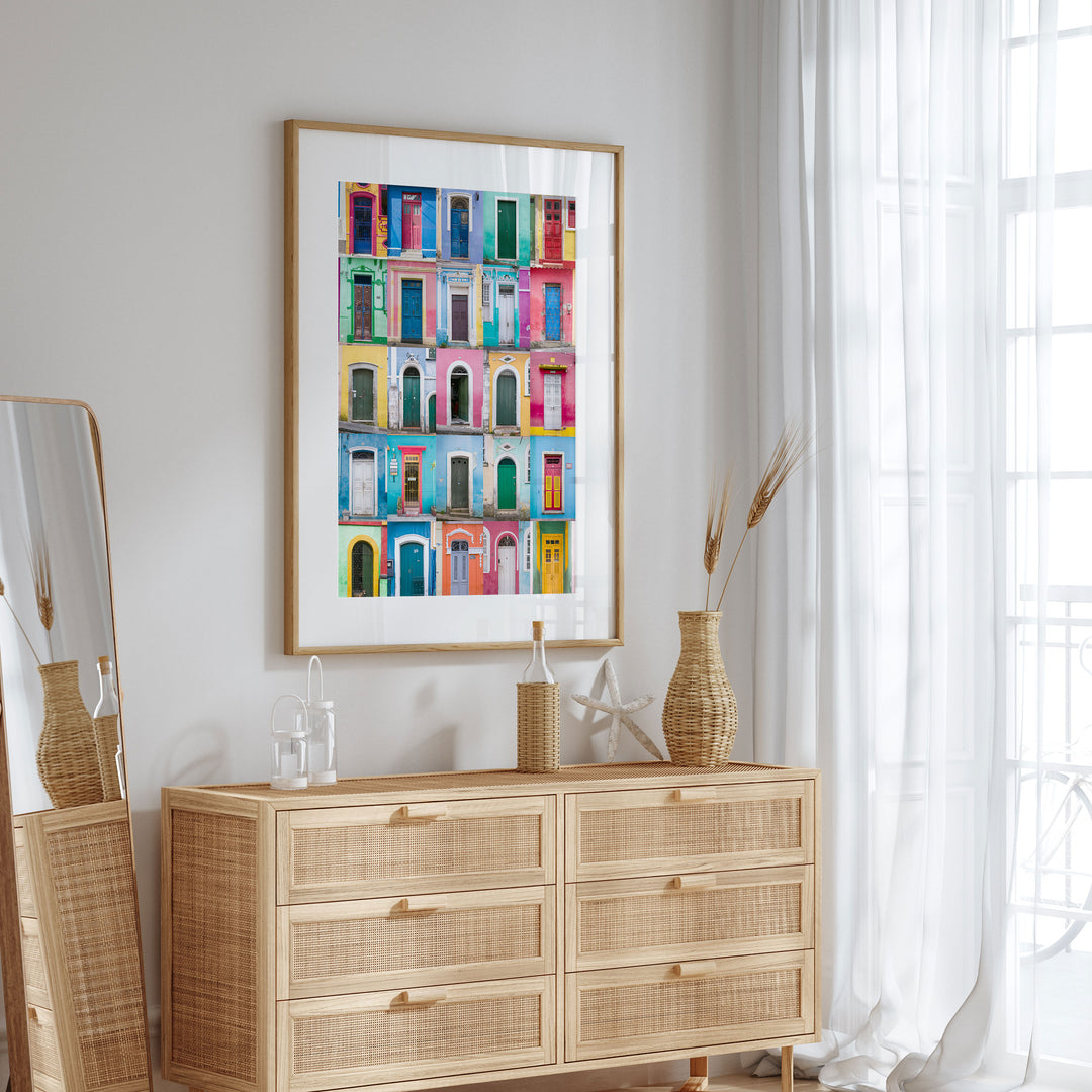 Colorful Doors of Brazil I wall art in a contemporary home