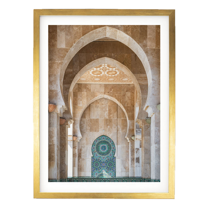 Mosaic Archway, Hassan II Mosque, Casablanca print in a gold frame with white mat