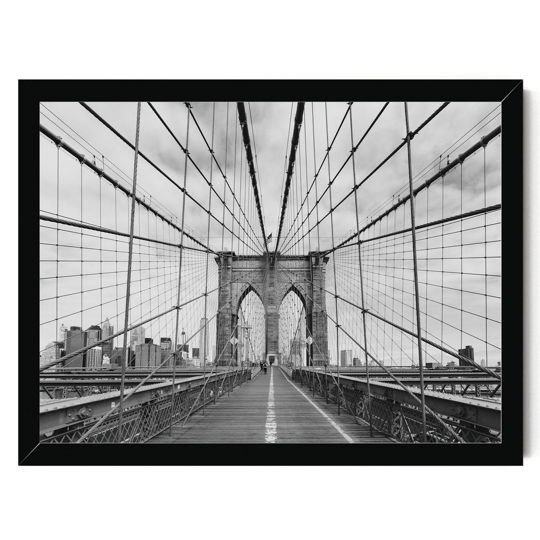 Brooklyn Bridge Walkway, New York City – B&amp;W print in a black frame without mat