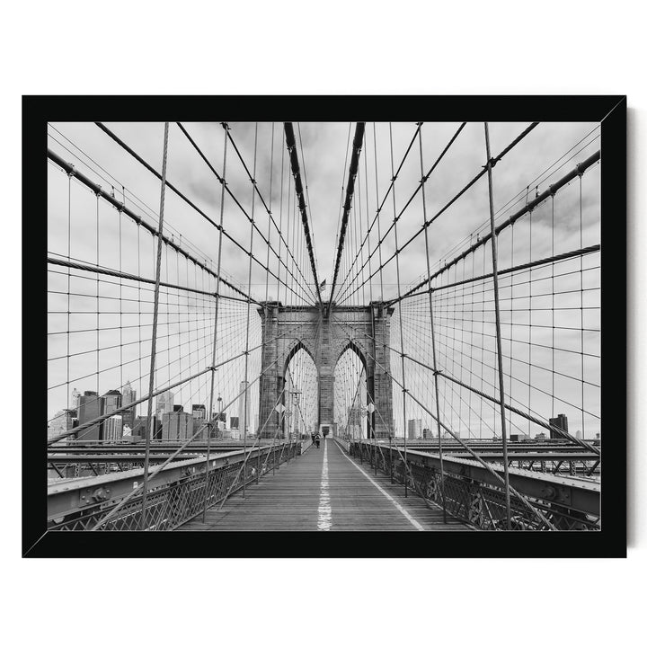 Brooklyn Bridge Walkway, New York City – B&amp;W print in a black frame without mat