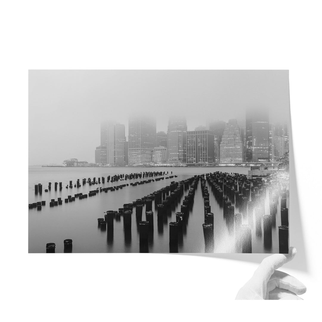 Foggy Manhattan Skyline, New York City – B&amp;W unframed print on lustre photo paper