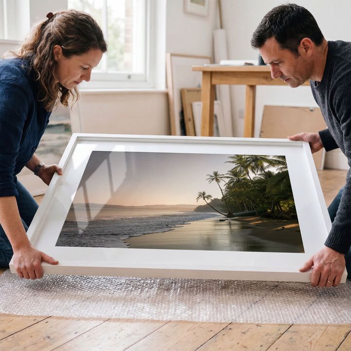 Palm Beach at Dawn, Drake Bay, Costa Rica framed wall art in a cozy interior