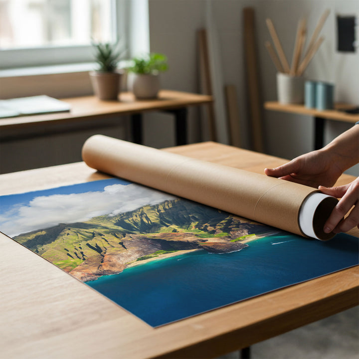 Kauai Cliffs II, Na Pali Coast, Hawaii rolled poster print mockup