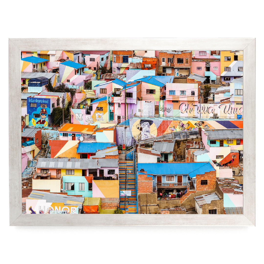 Colorful Hillside Houses, La Paz, Bolivia print in a silver frame without mat