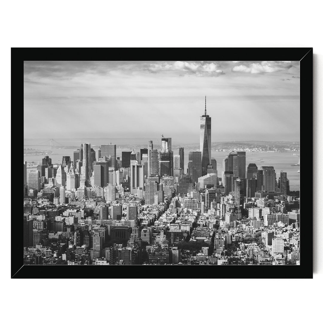 Manhattan Skyline from Above, New York City – B&amp;W print in a black frame without mat