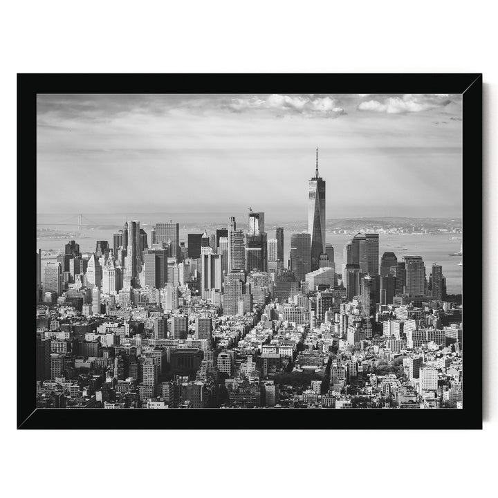 Manhattan Skyline from Above, New York City – B&amp;W print in a black frame without mat