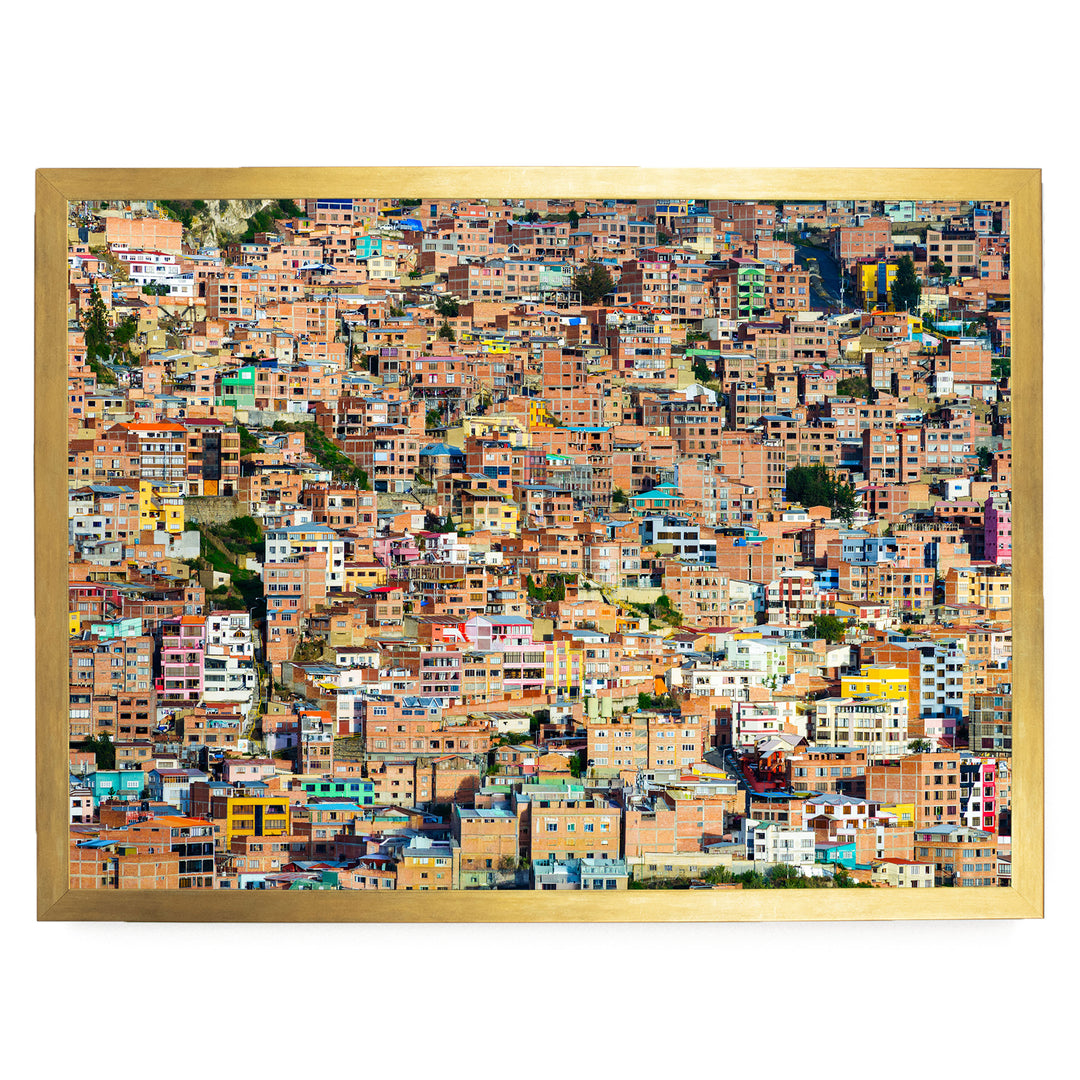 Colorful Houses of La Paz, Bolivia print in a gold frame without mat