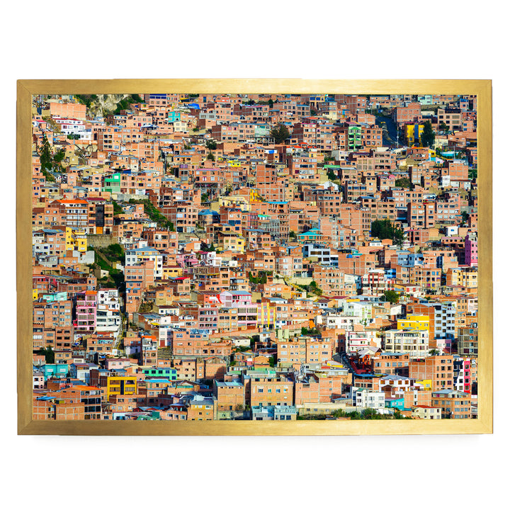 Colorful Houses of La Paz, Bolivia print in a gold frame without mat