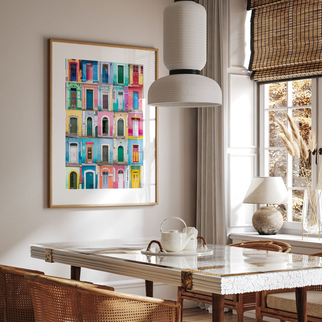 Colorful Doors of Brazil I framed print in a living room setting