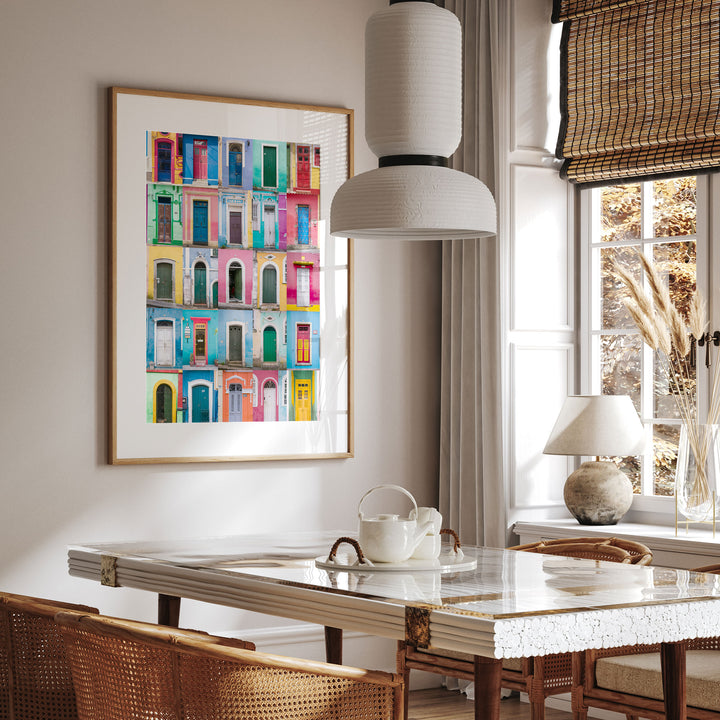 Colorful Doors of Brazil I framed print in a living room setting
