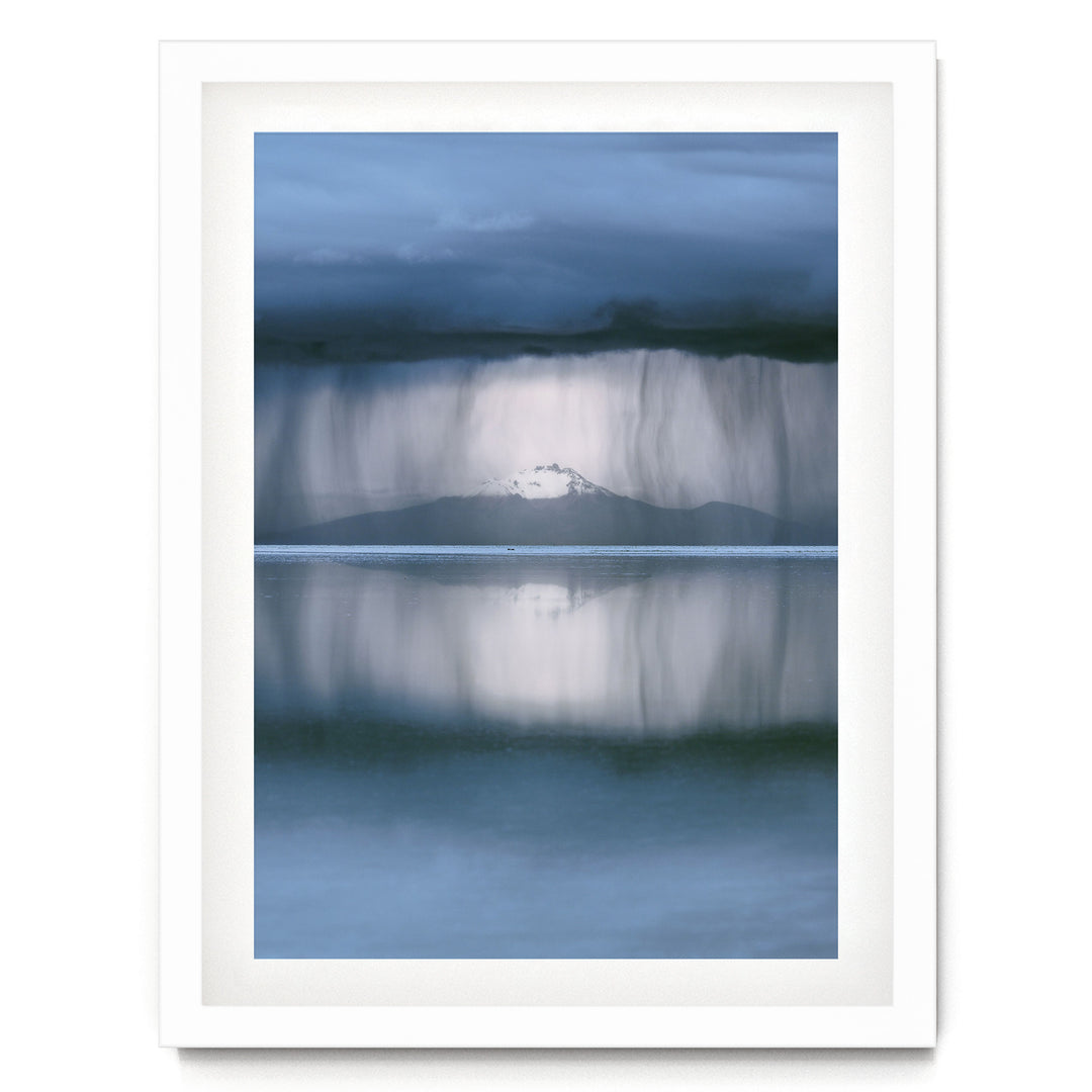 Storm over Salar de Uyuni I, Bolivia print in a white frame with white mat