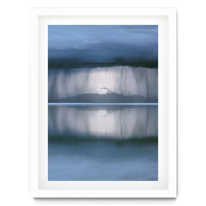 Storm over Salar de Uyuni I, Bolivia print in a white frame with white mat