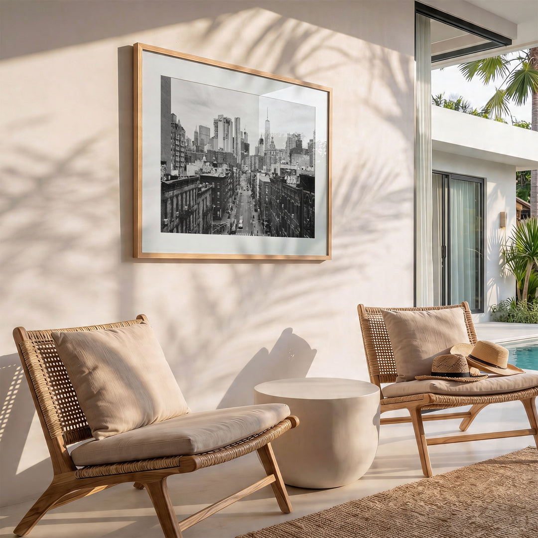 Lower Manhattan Street View, New York City – B&amp;W wall art in a modern interior