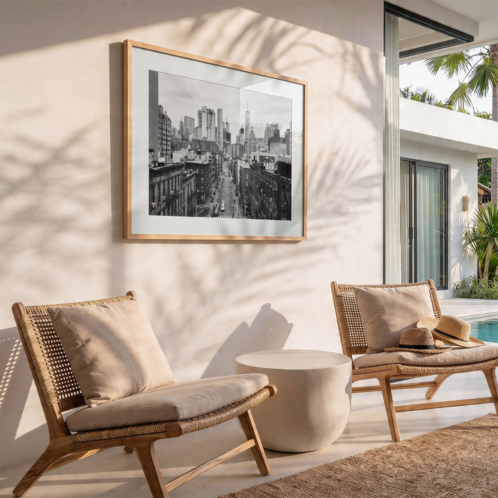 Lower Manhattan Street View, New York City – B&amp;W wall art in a modern interior