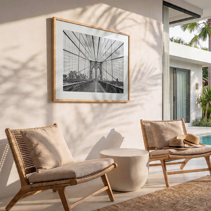 Brooklyn Bridge Walkway, New York City – B&amp;W wall art in a modern interior
